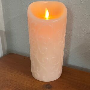 Luminara Peach Scroll Scalloped Pillar Flameless Candle Timer Flickering Flame
